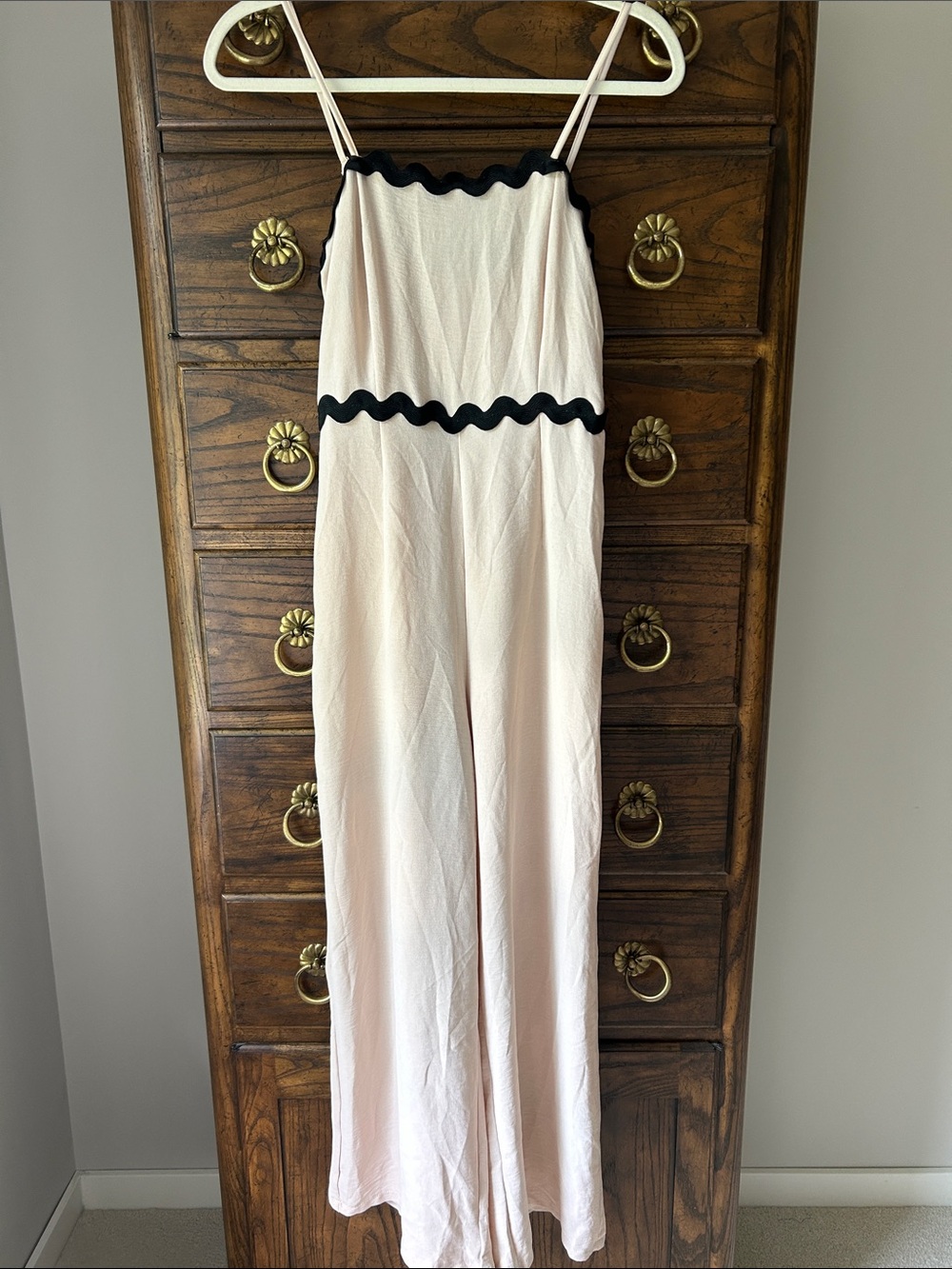 SHEIN Ivory Jumpsuit with Black Scallop Trim